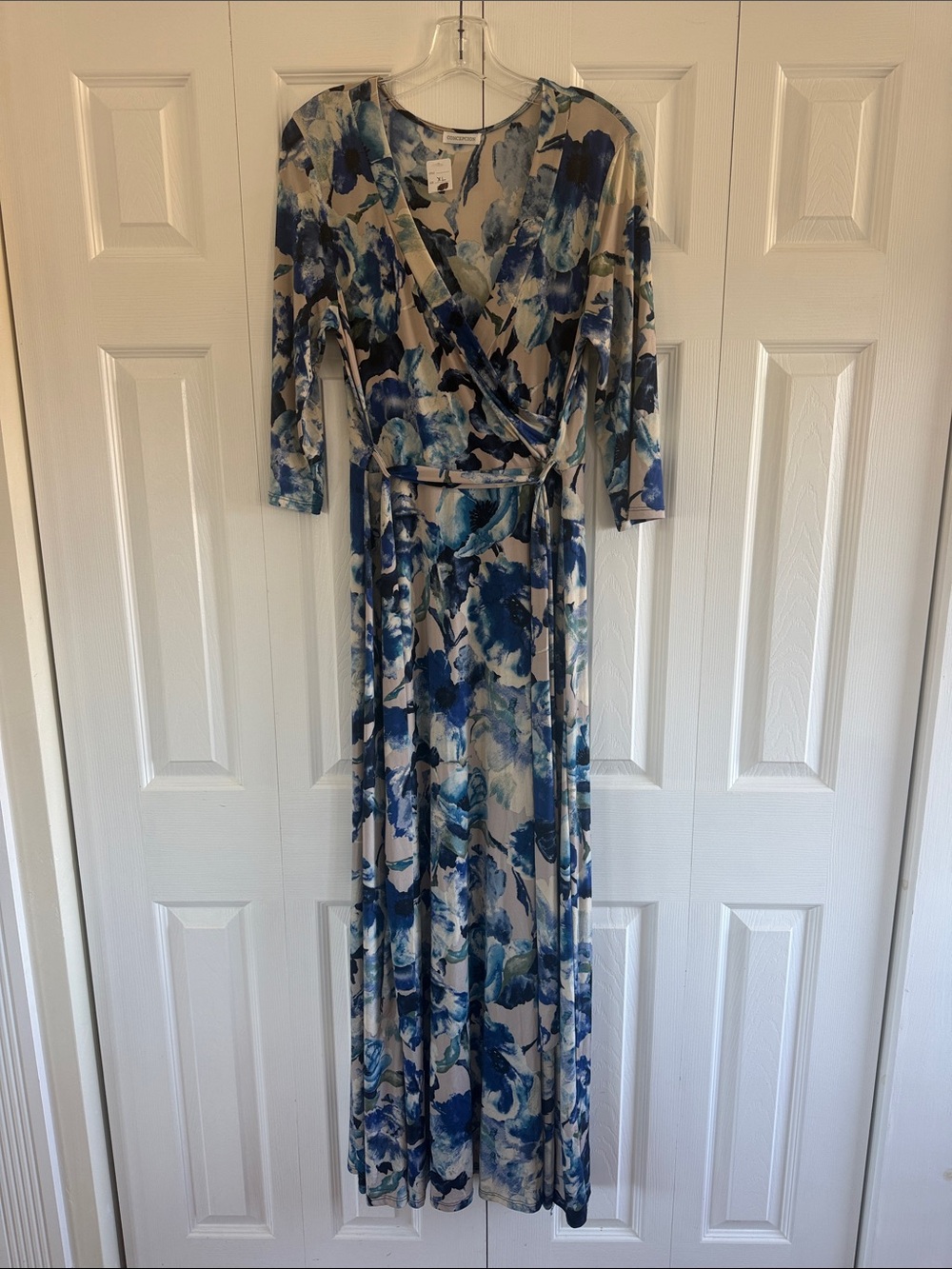 Blue Floral Wrap Maxi Dress with Tie Waist
